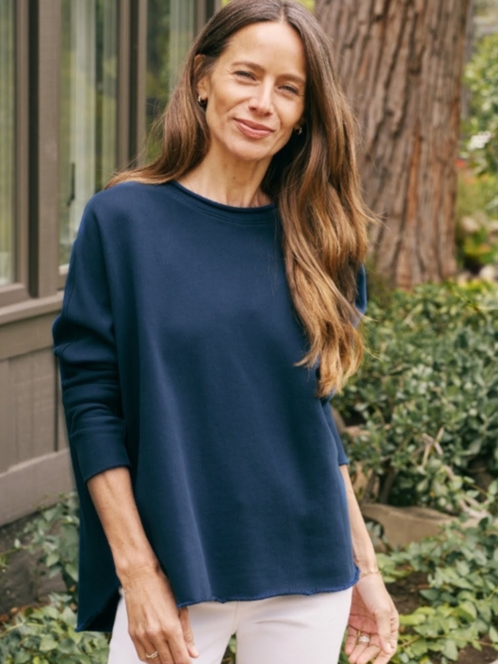 Frank & Eileen Anna Triple Fleece Capelet Navy Sweatshirt - Size XS